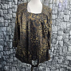 Susan Lawrence Brown Animal Print Blouse. Medium